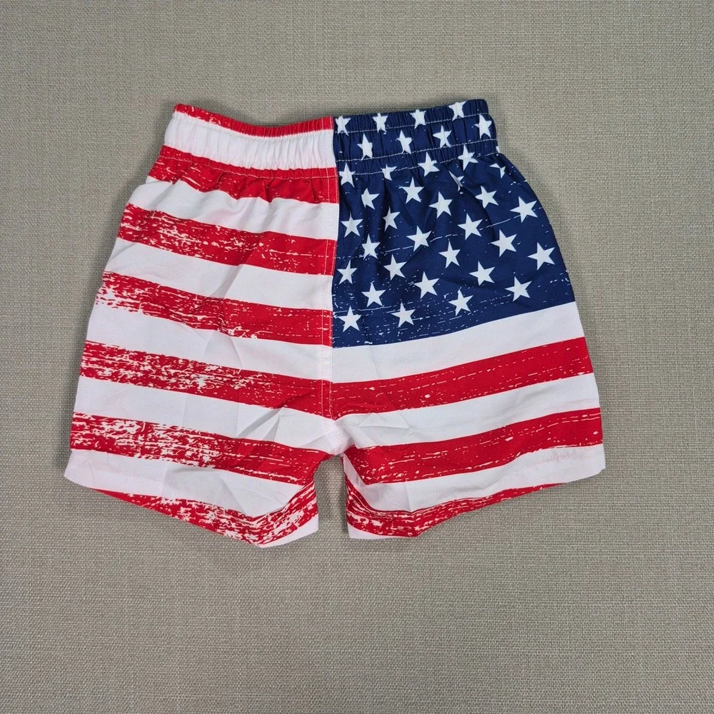 Kids American Flag 2-in-1 Swim Trunks Patriotic Stars Stripes Red White Blue 4T